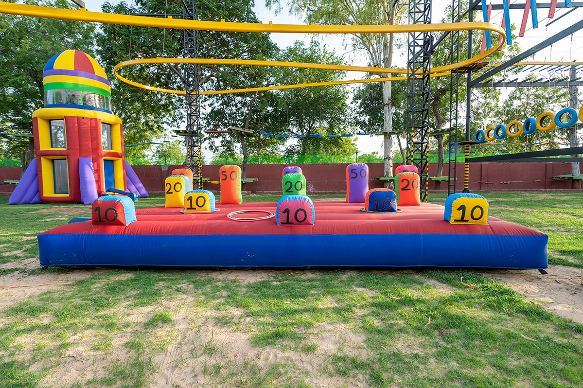 Ring toss game at inflatable fun zone at Roadies Rostel ARC Resort near Ahmedabad