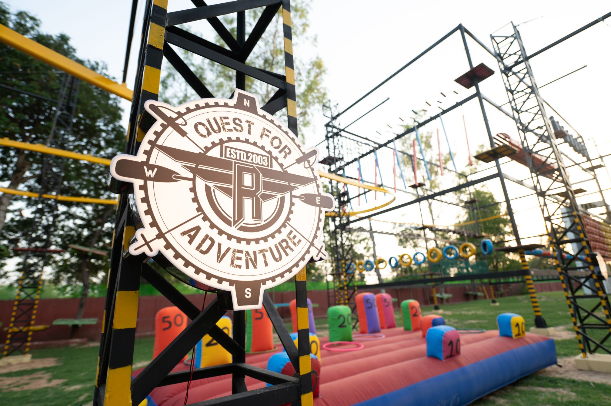Signboard displaying 'Quest for Adventure' at Roadies Rostel entry point