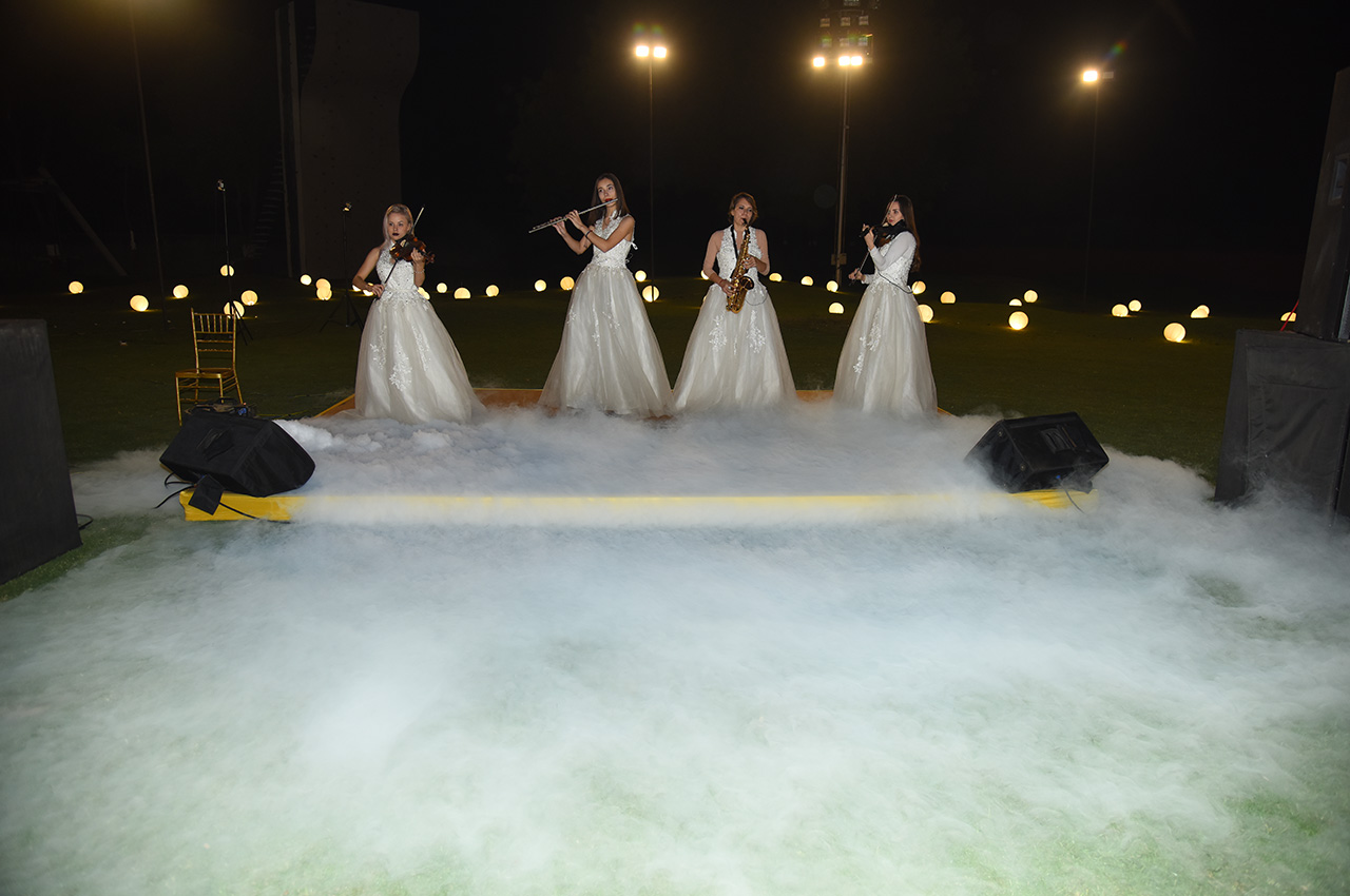 Live orchestra performing traditional wedding music at Roadies Rostel ARC Resort, adding charm to destination weddings near Ahmedabad.